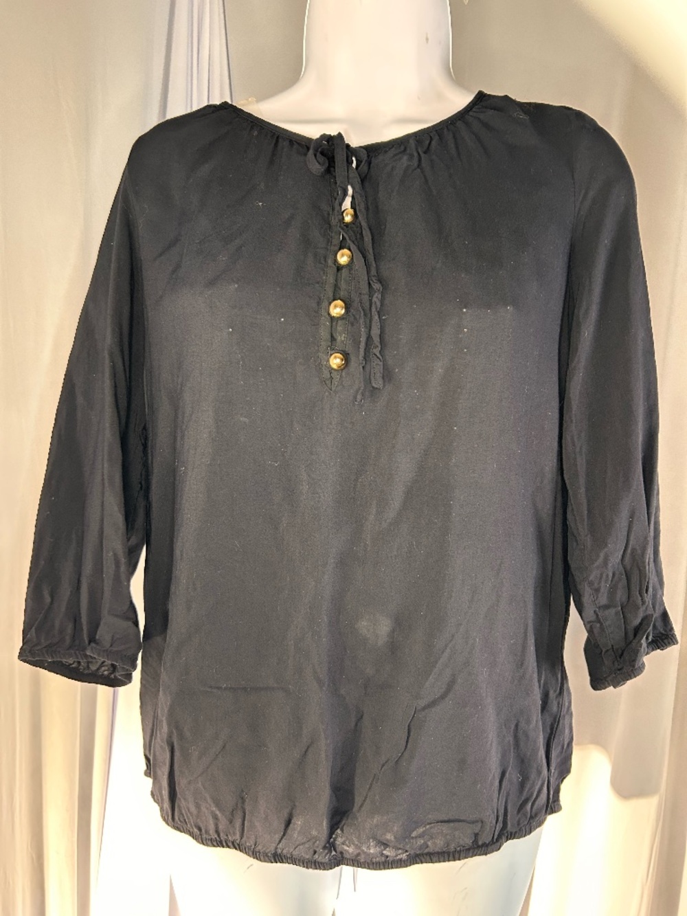 Old Navy  3/4 Sleeve Round Neck Solid Black Blouse